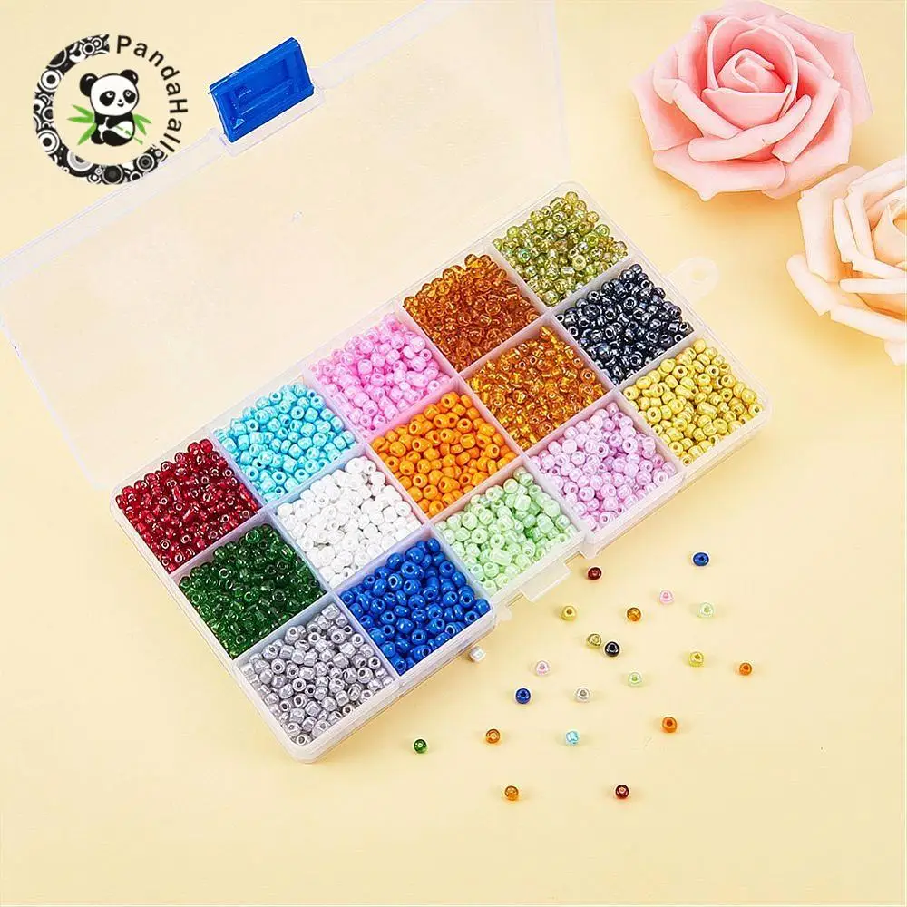 PandaHall 1 Box 15 Color 6/0 Glass Seed Beads 4mm (About 5850pcs/box)