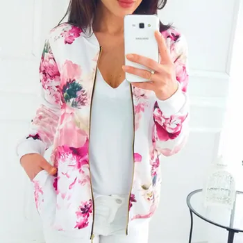 

Women Coat Fashion Ladies Retro Floral Print Zipper Up Bomber Jacket Casual Coat Autumn Outwear Women Clothes