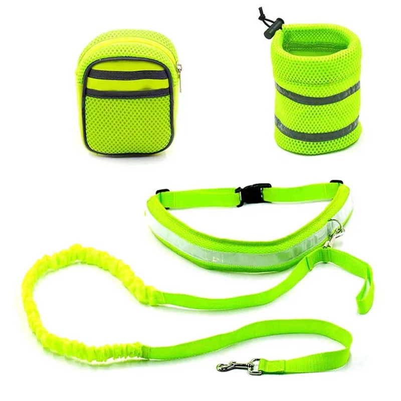 

Pet Dog Running Leash with 2 Small Pouch Dog Joging Walking Leash with Reflective Waist Belt Hands Free Pets Elasticity Rope