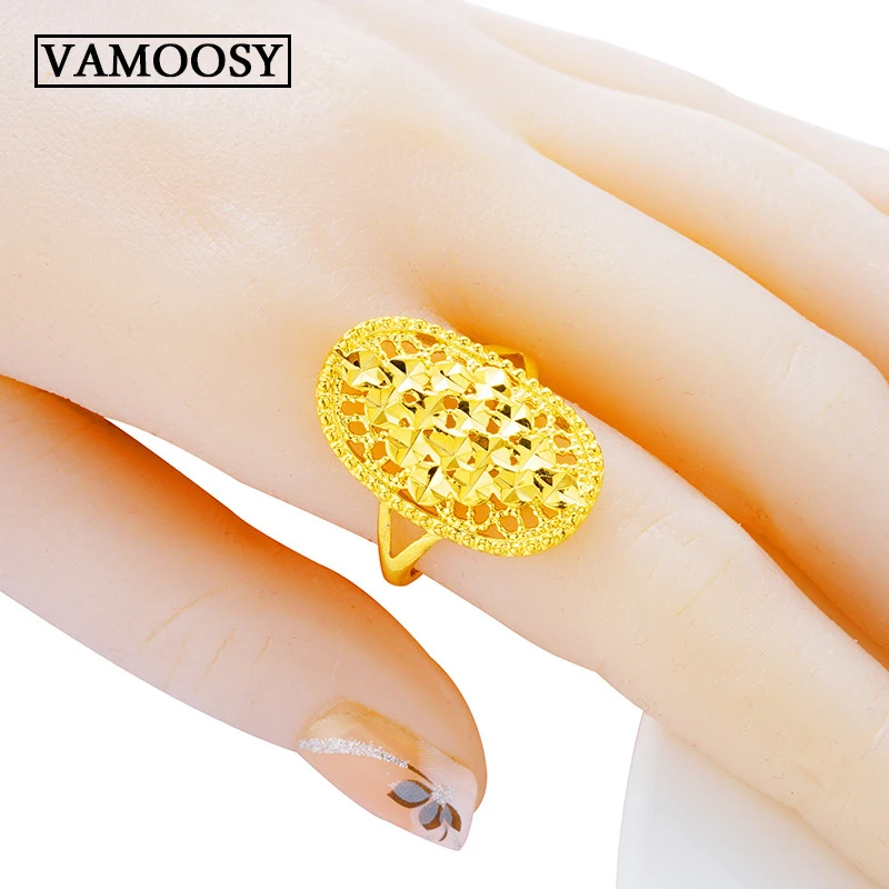 

New Exclusive Design Women's Luxurious 24K Gold Flower Big Rings for women Girls Elegant Wedding Zircon Engagement Jewelry Party