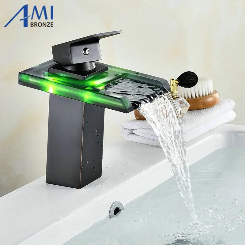 Black Water Powered LED Faucet Bathroom Basin Faucet Brass Mixer Tap