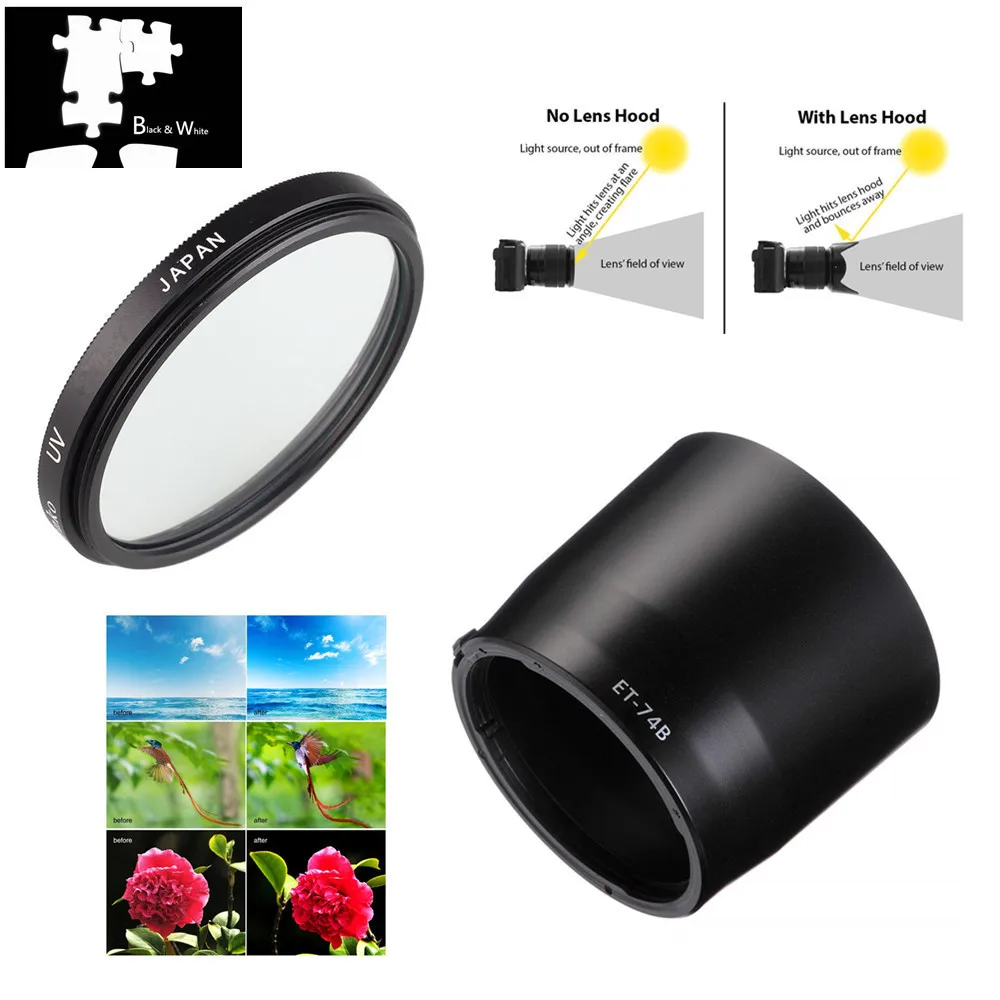 

67mm UV Filter Lens Hood for Canon EF 70-300mm f/4-5.6 IS II USM EOS 6D Mark II 80D 77D 70D 60D 800D 750D 760D 700D 4000D 2000D