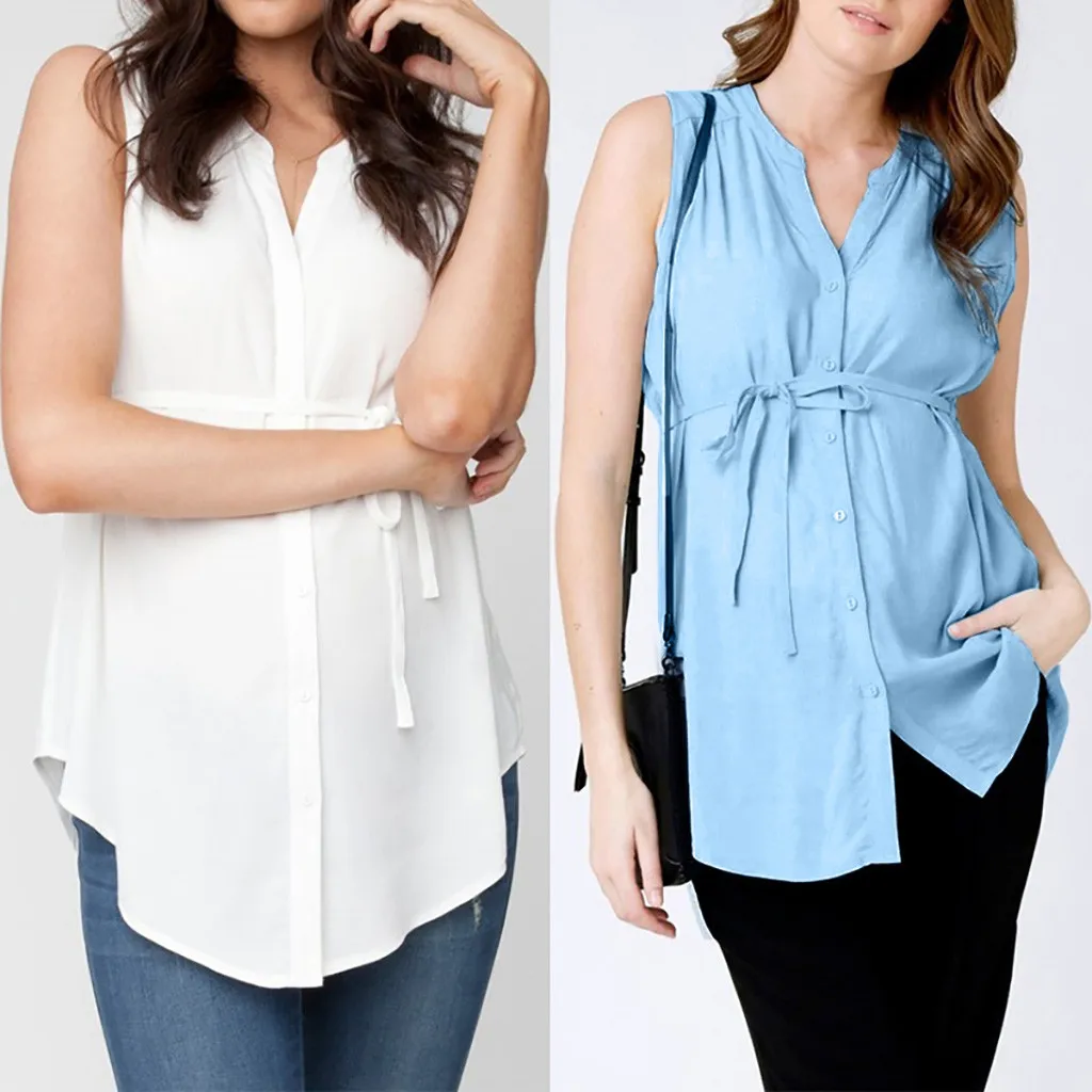 

Pregnancy Women White Shirts Women Pregnant Maternity Nursing Solid Breastfeeding Summer Striped Blouse Loose Plus Size Tops