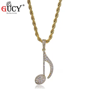 

GUCY Hip Hop Musical Note Pendant Necklace Gold Silver Color Plated Micro Pave Cubic Zircon Bling Men Women's Jewelry Gift