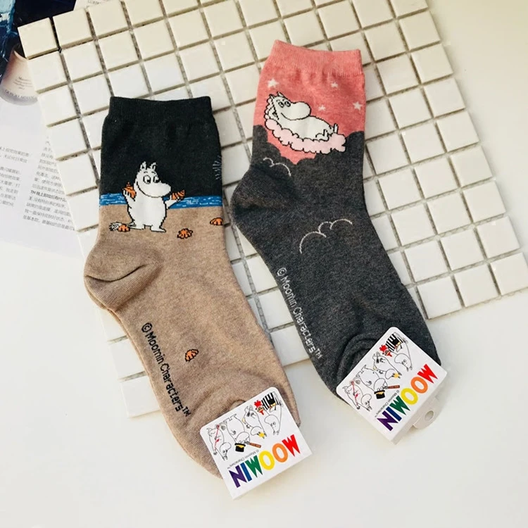 2018 New Autumn And Winter Women Mumin Moomin Socks Hippo Cartoon Animal Funny Middle Tube Footwear 1pair Drop Shipping 4colors