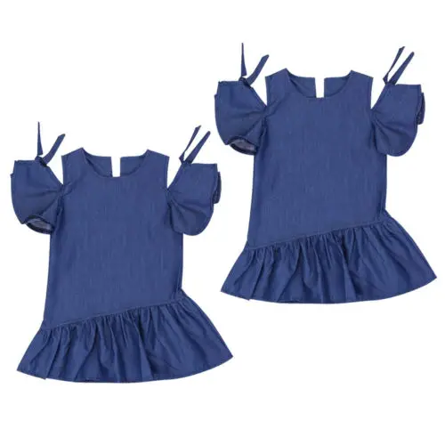 Kids Child Baby Girl Jeans Dress Outfit Clothes Children Casual Short Sleeve O-neck Ruched Mini Clothing | Детская одежда и обувь