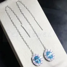Голубой топаз серьги натуральной blueu топаз 925 серебро Fine jewelry 0.6ct* 2 шт. драгоценных камней# XY18070612