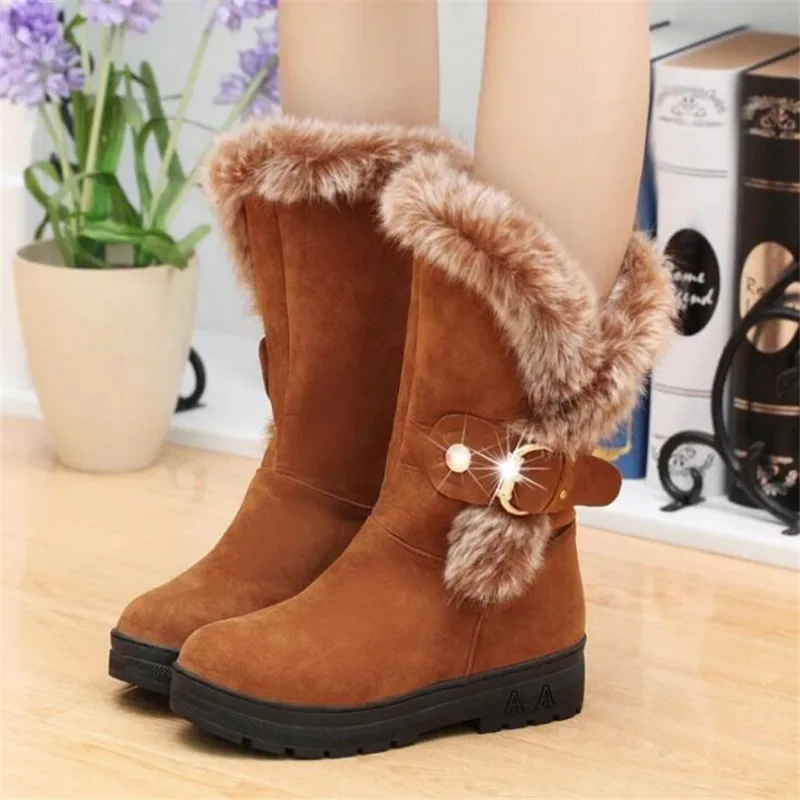MXHY Bigs Children Boots Thick Warm Women Cotton-Padded Suede Buckle Girls Snow Boots kids Young female student Boots