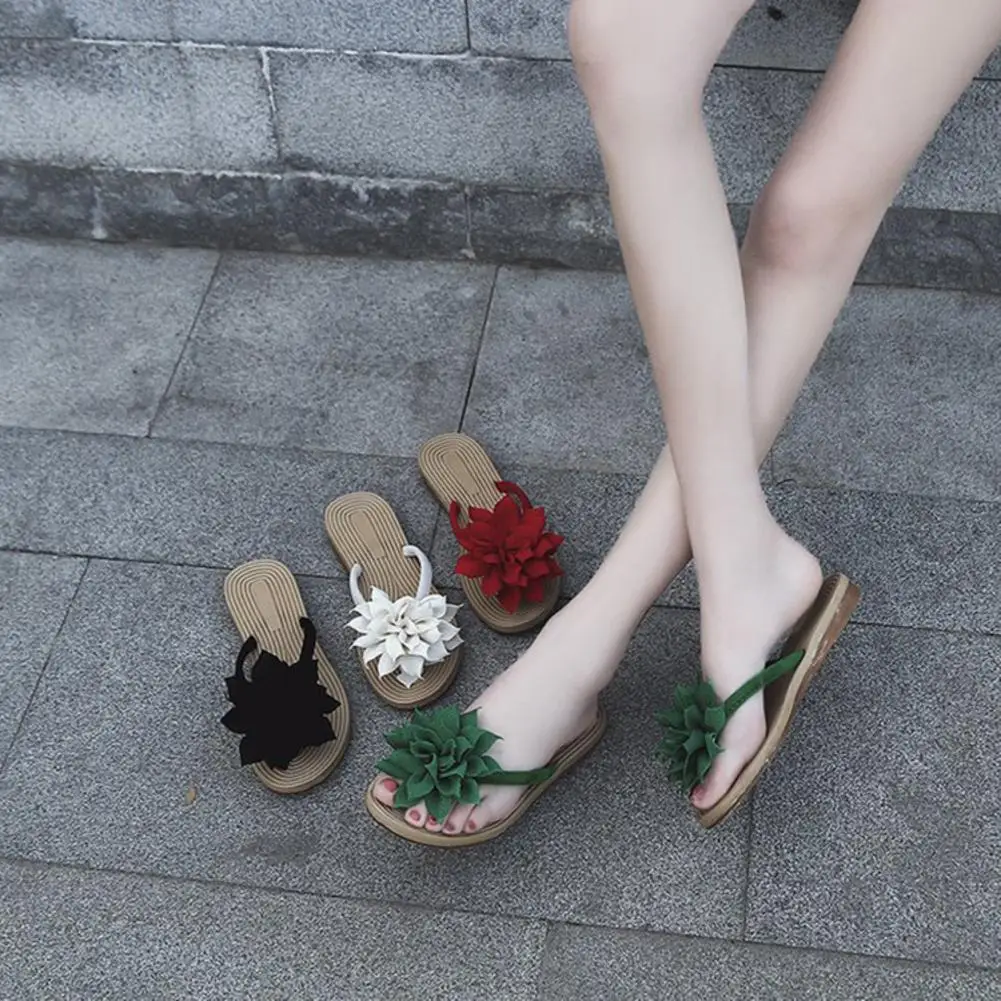 

New Women's Slippers Summer Beach Casual Shoes Fashion Roma Flower Flat Anti-Slip Slipper Beach Flip Flops