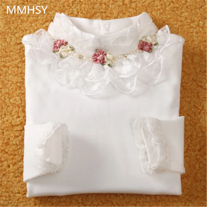 

Fashion Children kids girls blouses Baby girls long sleeved school lace white shirts tops&tees 3-9T MMHSY