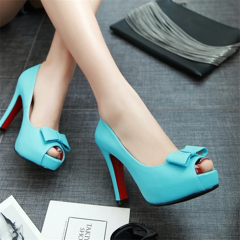 

SARAIRIS 2019 Elegant Big Size 43 chunky High Heels Party women Shoes Woman Platform peep toe sweet bow slip on Pumps shoes