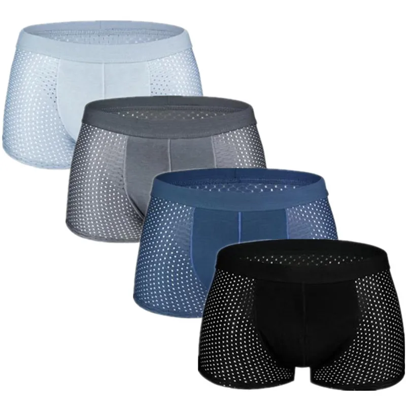 4pcs/lot L-7XL Plus Size Men Mesh Underwear Boxers Shorts Solid Men's Clothing Boxer Panties Sexy Mens Underpants - Цвет: Многоцветный