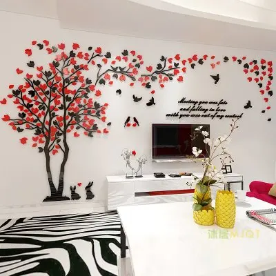 Креативные 3d наклейки на стену с парой деревьев для гостиной, спальни, дома, Настенный декор, сделай сам, акриловая Наклейка на стену, наклейка с рисунком большого дерева - Цвет: Left