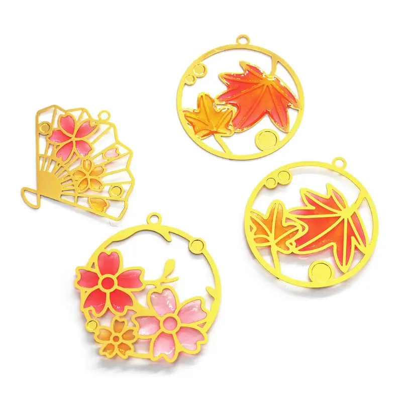 

Crystal Epoxy Filled DIY Metal Frame Flower Piece UV Glue Filling Bookmark Pendant Making Mold 4 Pcs