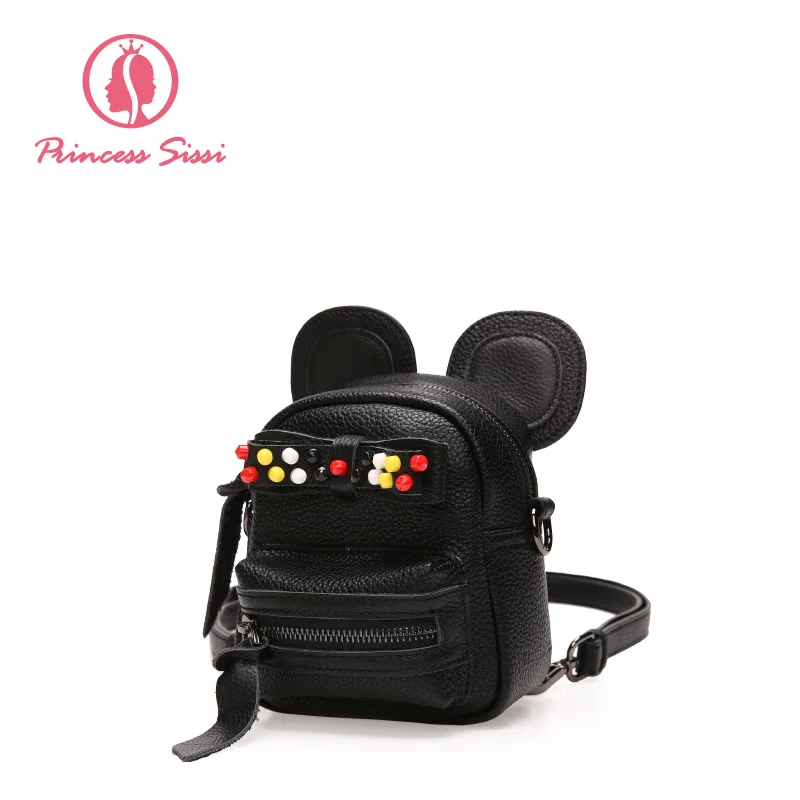 Princess Sissi Mini Fashion Woman Back Pack Black Gray Gold Backpack PU Leather Small Backpack College