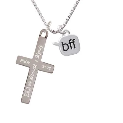 Text Chat - bff - Best Friends Forever - - Strength and Dignity - Cross Necklace (1)