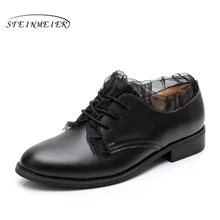 Повседневные дизайнерские винтажные женские туфли на плоской подошве из натуральной коровьей кожи; черные женские туфли-оксфорды ручной работы; с мехом