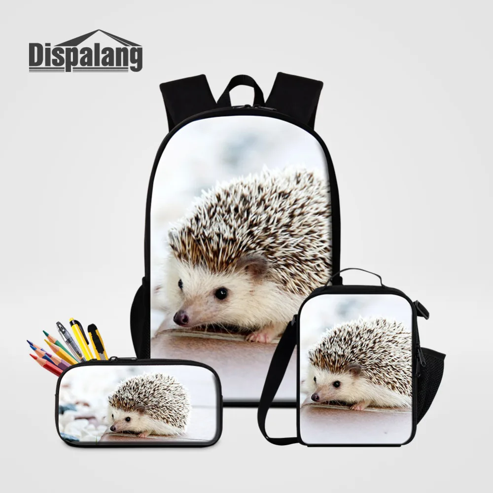 Dispalagn 3pcs/set Casual Cute Hedgehog Print Backpack Zipper Large