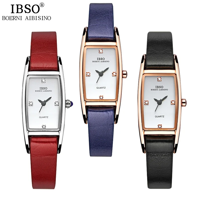 

IBSO Women's Quartz Watches Fashion Rose Gold Rectangle Clock Watch Hours with Dial Genuine Leather Strap Watch relogio femino