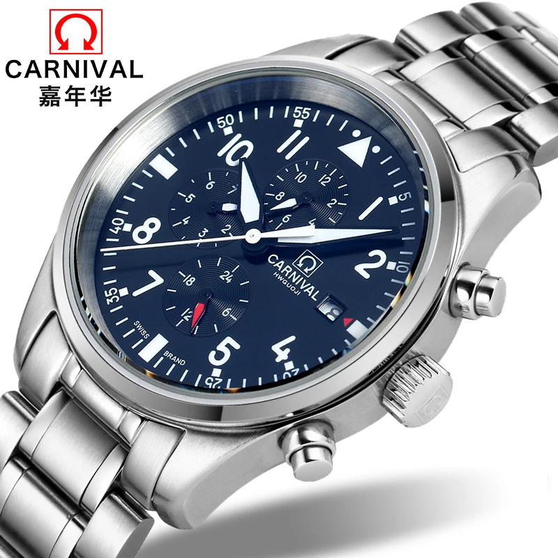 

Switzerland CARNIVAL Watches Men Multifunction Auto Watch Luxury Brand relogio masculino 100M Waterproof Mens Wristwatch C8592-8