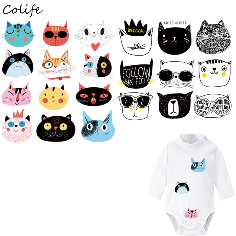 

Set Of Patches Cute Cat Washable Print On T-Shirt Clothes Decoration New Design Diy Accessory Iron Appliques For Clothing