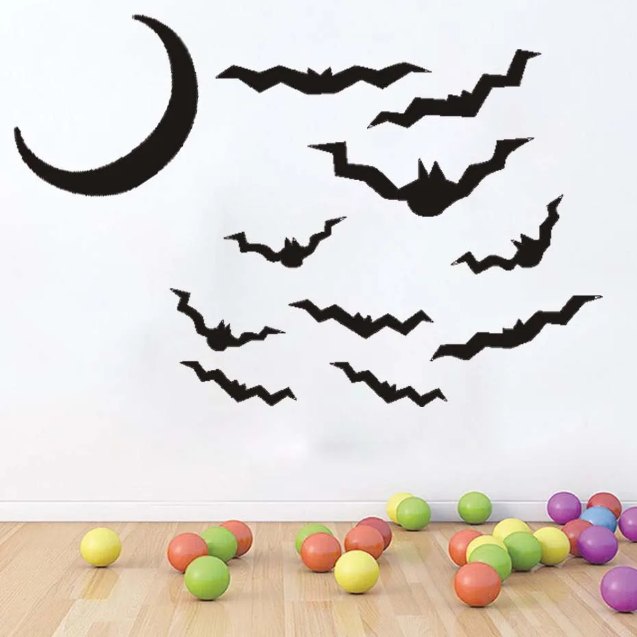 Bats&Moon Halloween Party Window Decals Modern Wall Stickers For Bedroom Living Room Home Decor Waterproof Accessory Wallpaper (1)
