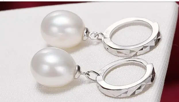 

charming AAA11-12mm baroque south sea white pearl dangle earring silver mental