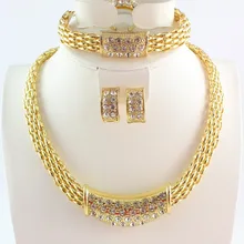 Дубай, Африканский стиль комплект ювелирных украшений золотистого цвета Модный Романтический свадебный Модный кристалл ожерелье ювелирный набор