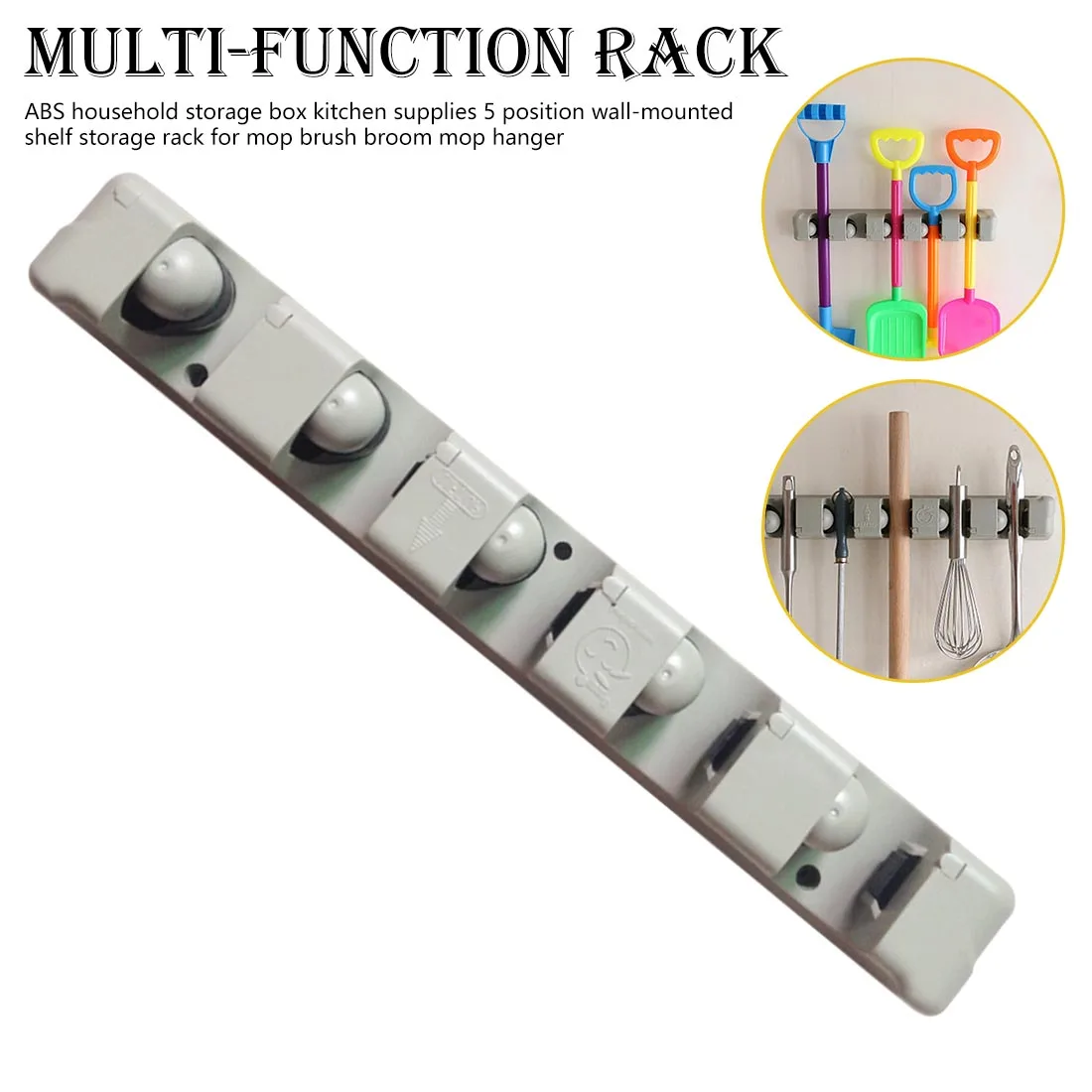 

Wall Mounted Shelf Storage Holder for Mop Brush Broom Mops Hanger ABS Home Organizer Kitchen Organizer 5 Position