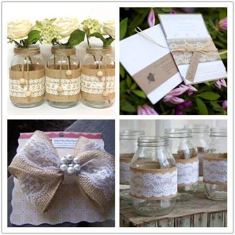2meter Roll Jute Burlap Hessian Ribbon With Lace Rustic Wedding Centerpieces Vintage Decoration 2meter Roll Jute Burlap Hessian Ribbon With Lace Rustic Wedding Centerpieces Vintage Decoration