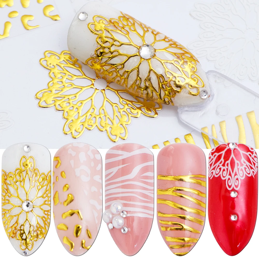 

1pcs 3D Nail Slider Decals Adhesive Stickers Lace Glitter Golden Flower Metal Design for DIY Manicure Decoration Tip JIBP236/241