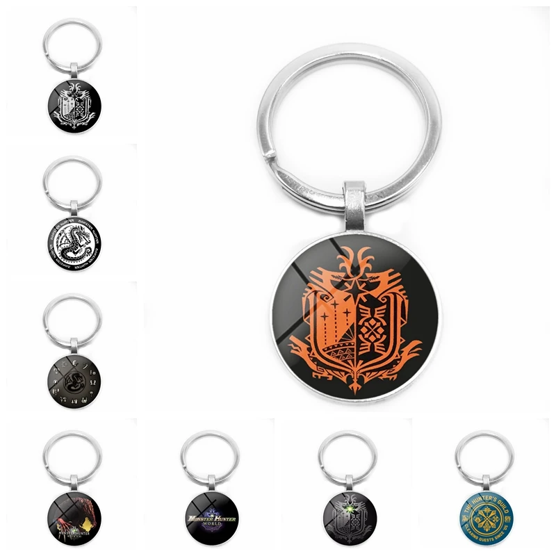 

2019 New Game Anime Surrounding Hunter Guild Logo Key Ring Glass Cabochon Time Pendant Keychain