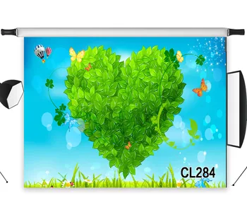 

Polyester Heart With Green Leaves Backdrop Background Photography Studio Props Photographic Photo Seamless Washable No Crease