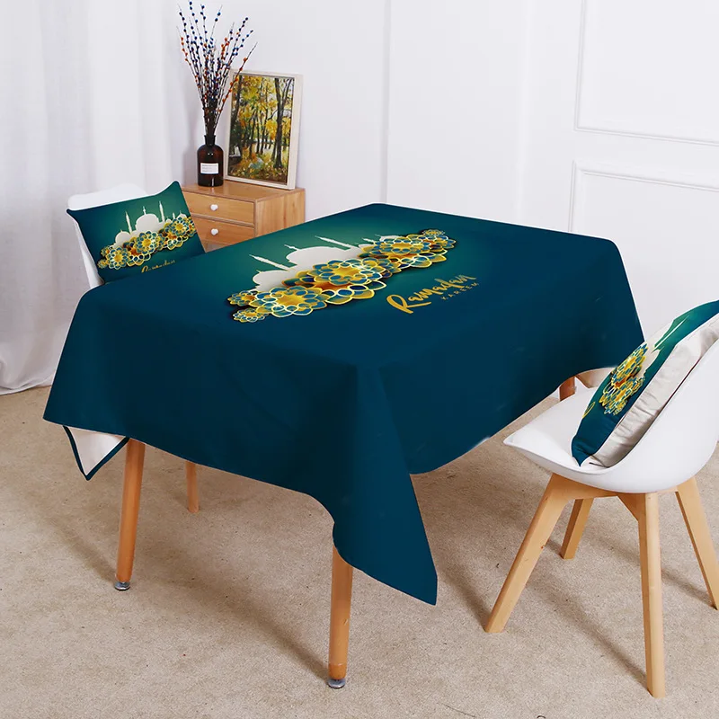 Islamic Eid Mubarak Lantern Crescent Waterproof Tablecloth Luxury Muslim Ramadan Kareem Mosque Worship Decoration Table Cloth B75-10