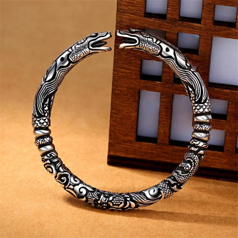 

Vintage Punk Silver 925 Jewelry Fashion Hyperbole Rock Snake Head Pattern 925 Thai silver Bracelets & Bangles For Men B043
