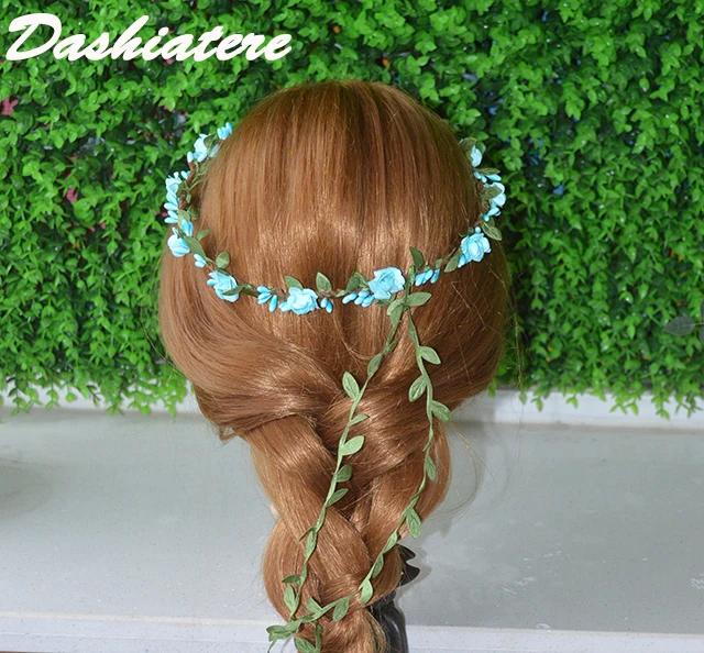 Handmade Floral Hair Crown Light Blue Headband Women Bachelorette Party