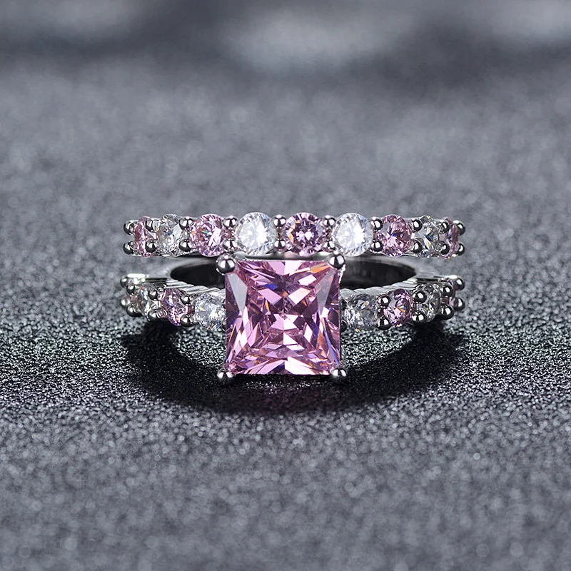 Новинка, роскошное розовое свадебное кольцо принцессы из серебра 925 пробы, набор для женщин, Дамский Подарок на годовщину, ювелирные изделия, R5173