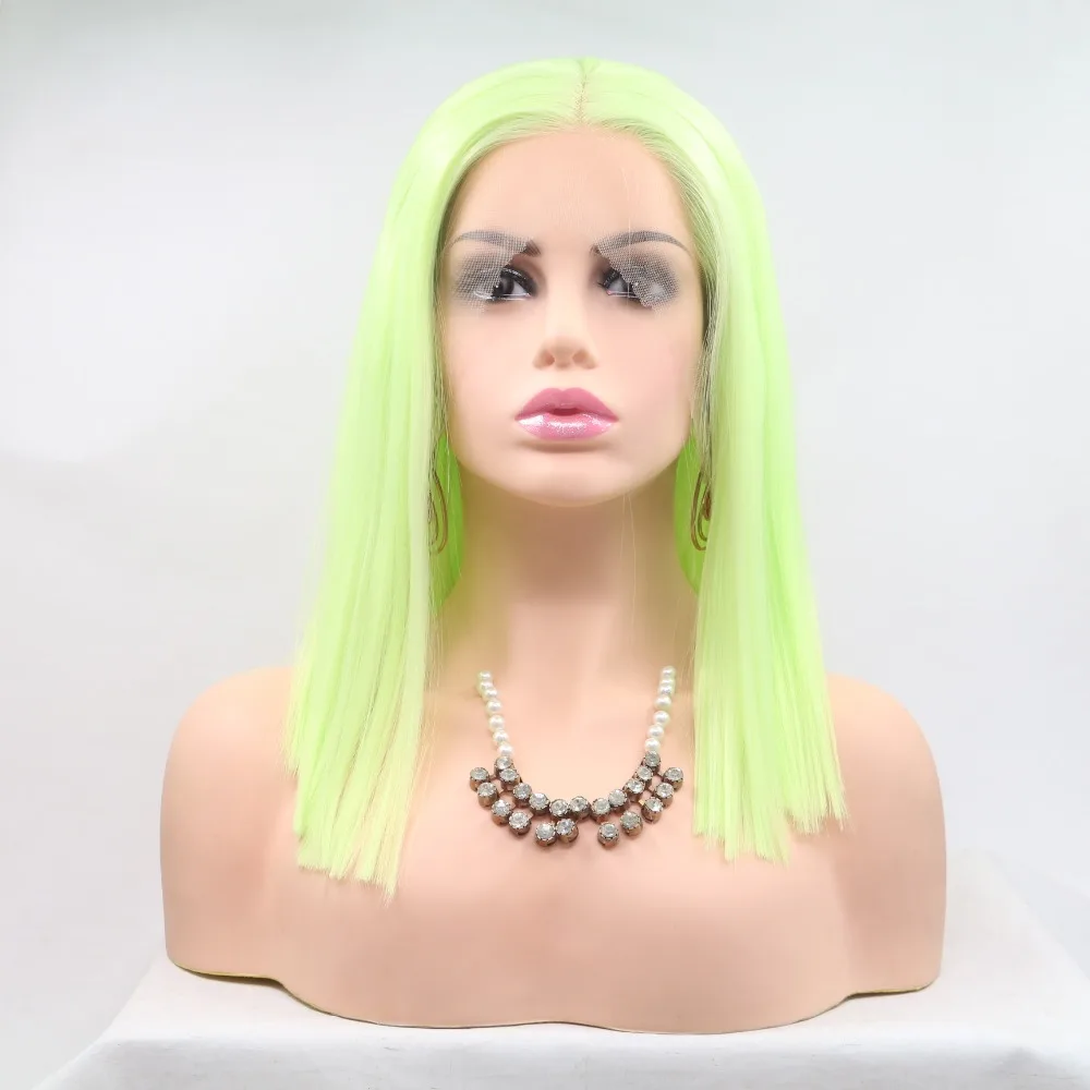 

Fantasy Beauty Lace Front Wigs 12" Short Bob Light Green Wig Straight Green Color Heat Resistant Synthetic Wig
