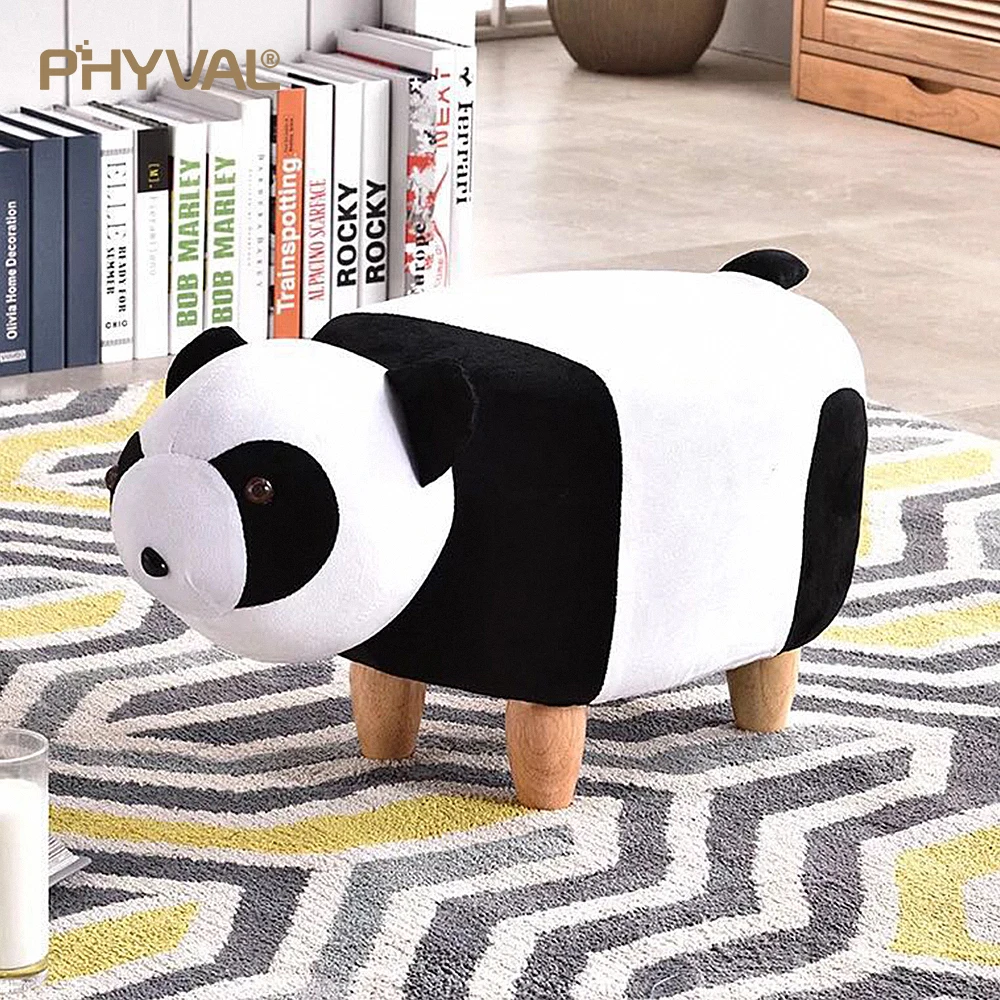 

Stool Animal stool panda cartoon shoe bench Creative furniture sofa Comfortable Removable cleaning flannel 4 Wooden legs 2 style