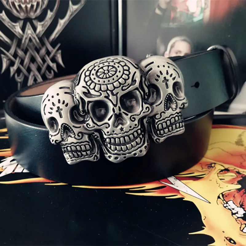 

Men's Skull Genuine Leather Belt Male Cummerbunds Fashion Alloy Smooth Buckle Hip Hop Punk Rock High Quality Belts Gifts for Men