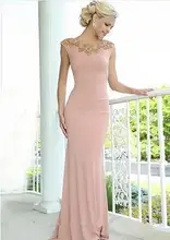 Elegant Erröten Rosa Nixe-abschlussball 2015 Mit Perlen Kappen-hülsen Backless Chiffon-Frauen Lange Formale Evneing Kleider