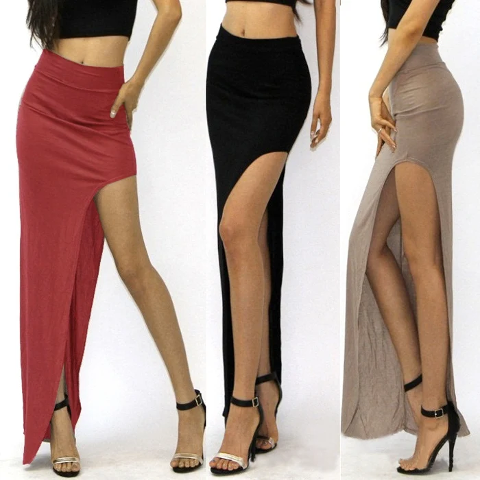 Новые модные летние сексуальные женские длинные юбки леди разрез сбоку юбка длинная Макси юбка хаки/черный свободный размер