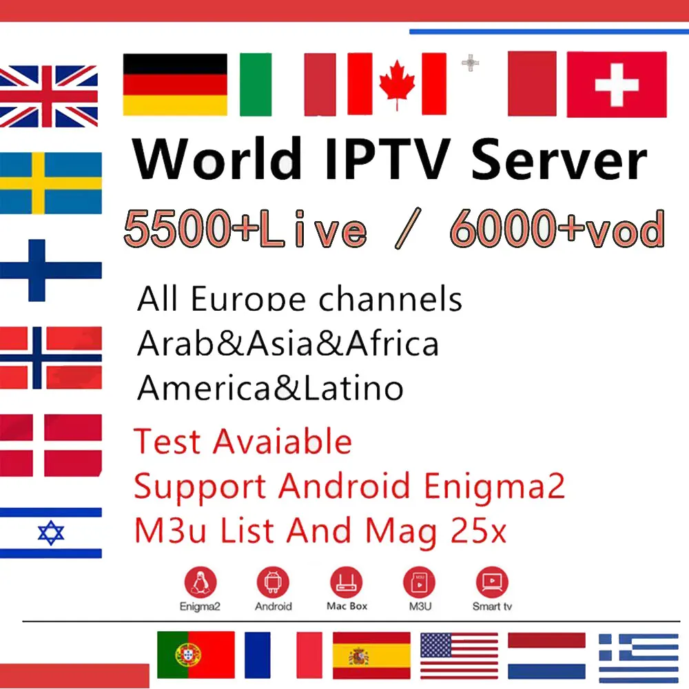 

IPTV M3U Subscription UK Italia Portugal French Spanish Turkish IPTV Account Code M3u Enigma Smart World TV for Mag Android box