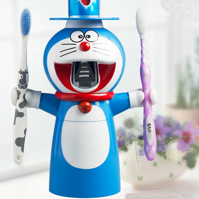 

Cute Bathroom Products Cute Design Set Cartoon Toothbrush Holder Automatic Toothpaste Dispenser Kids Famliy Set with cup