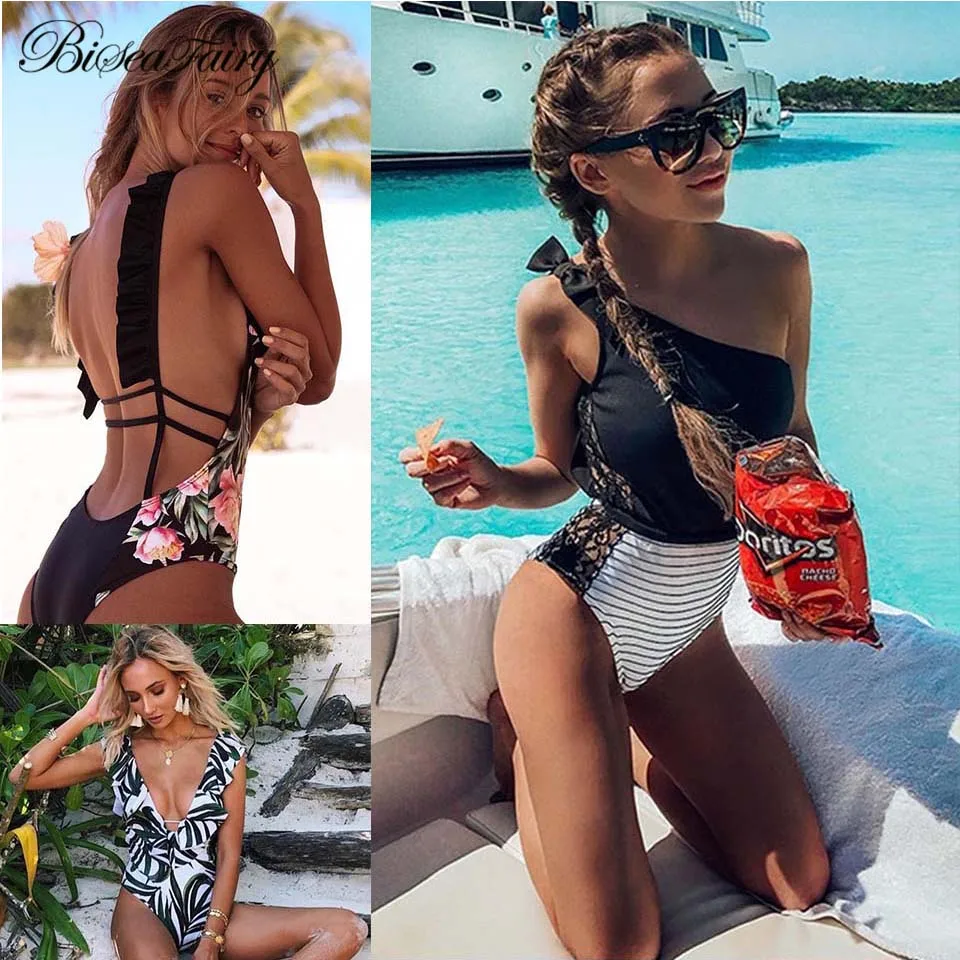 

BISEAFAIRY One Piece Swimsuit Women 2019 Sexy Swimwear Bodysuit Bandage Cut Out Monokini Swimsuit Beach Wear Bathing Suit