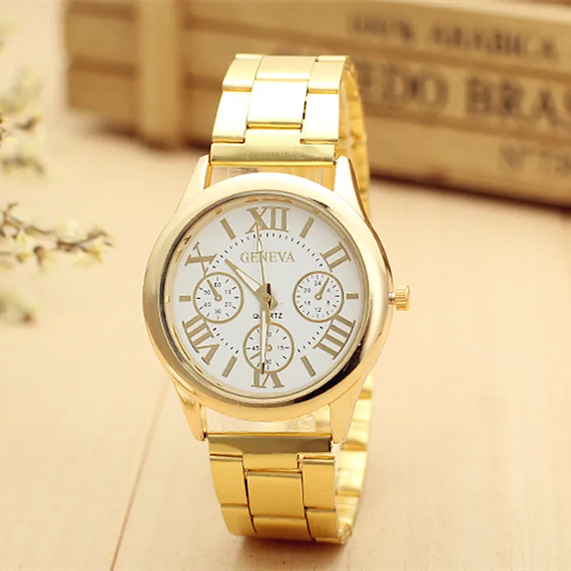

Wristwatch Women Female Geneva Clock Ladies Watch Roman Numerals Quartz Watches Men Casual Stainless Steel Strap Wrist Watch