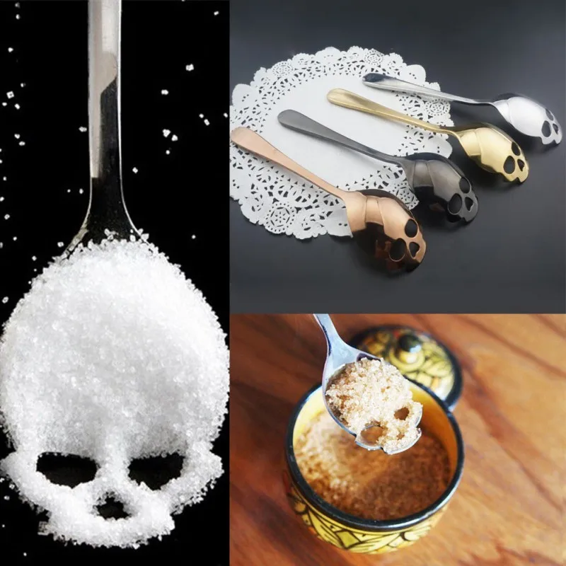 

Stainless Steel Sugar Skull Spoon Creative Cutlery Dessert Coffee Scoop Food Grade Candy Teaspoon Kitchen Tableware