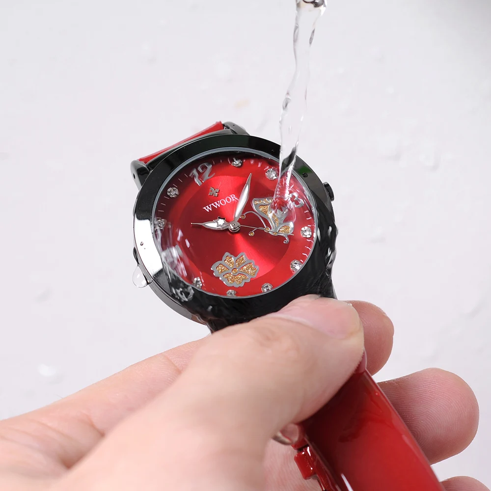 Женские часы бренд WWOOR Модные Кварцевые relojes mujer женские под платье бизнес красная