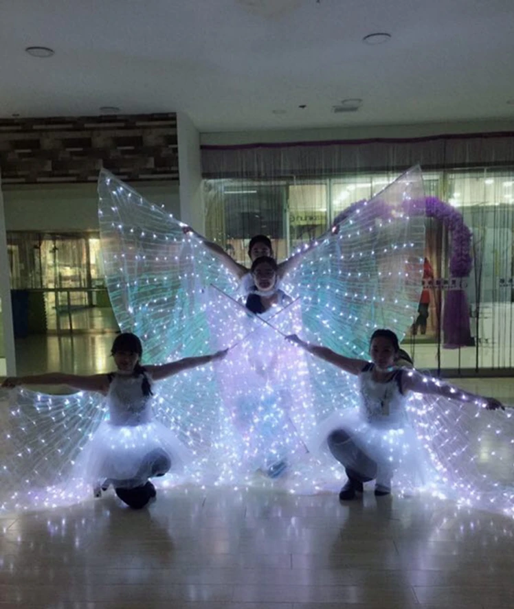 Ruoru, светодиодные крылья для танца живота, 8 режимов, для взрослых, белые светодиодные крылья Isis с палкой, открытые, 360 градусов, для танца живота, для сцены, реквизит для выступлений