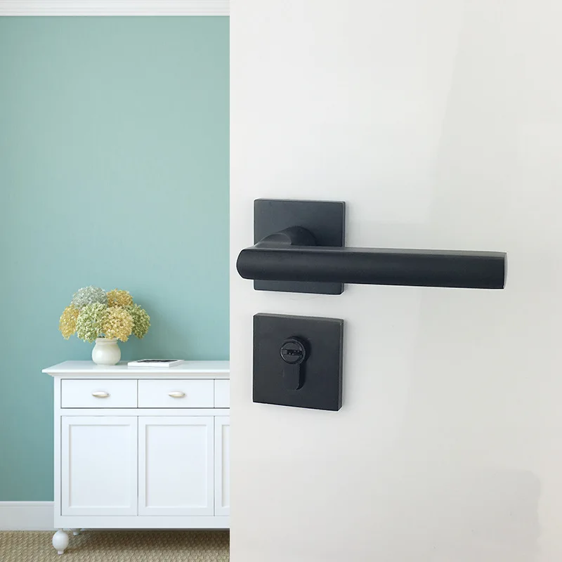  Black Aluminum Partition Lock US Style Indoor Home Solid Wood Door Handle Mute Door Lock 1set - 32951643174